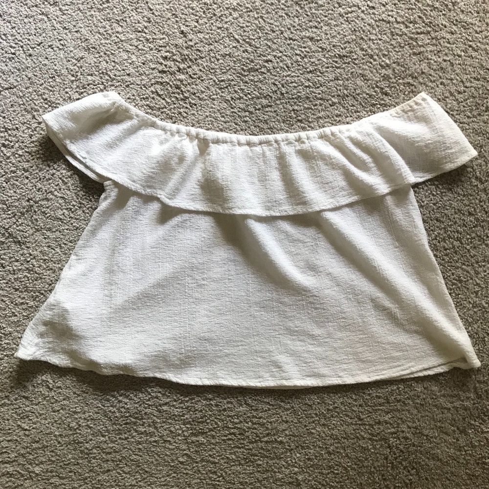MANGO White Cotton Off Shoulder Top Size S